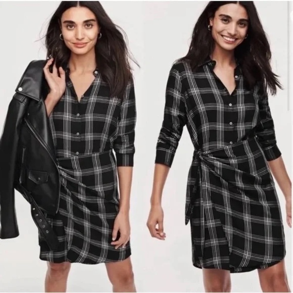 Untuckit Tessa Shirt Dress Womens 14 Black Plaid Wrap Skirt Preppy Academia
